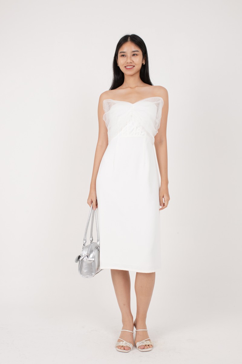 BACKORDERS: Jeomi Tulle Tube Dress in White