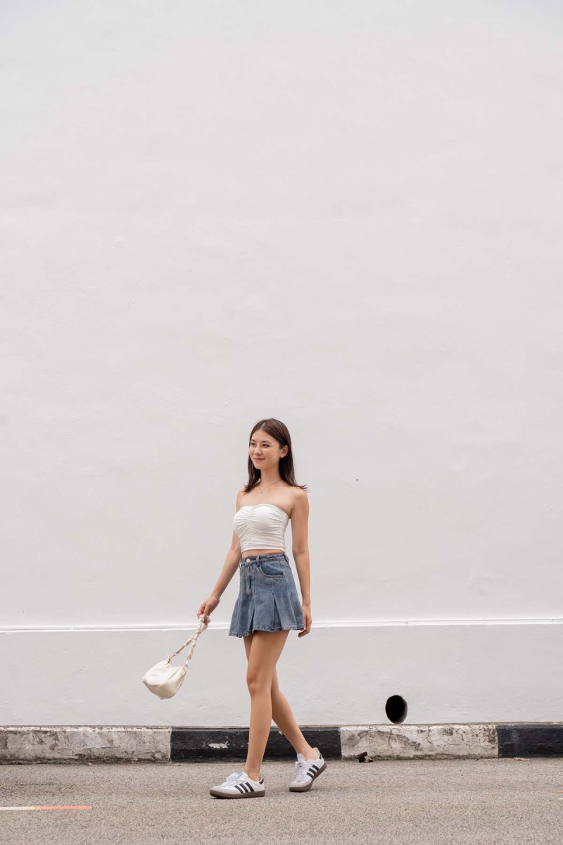 Jen Pleated Skorts in Stone-Wash