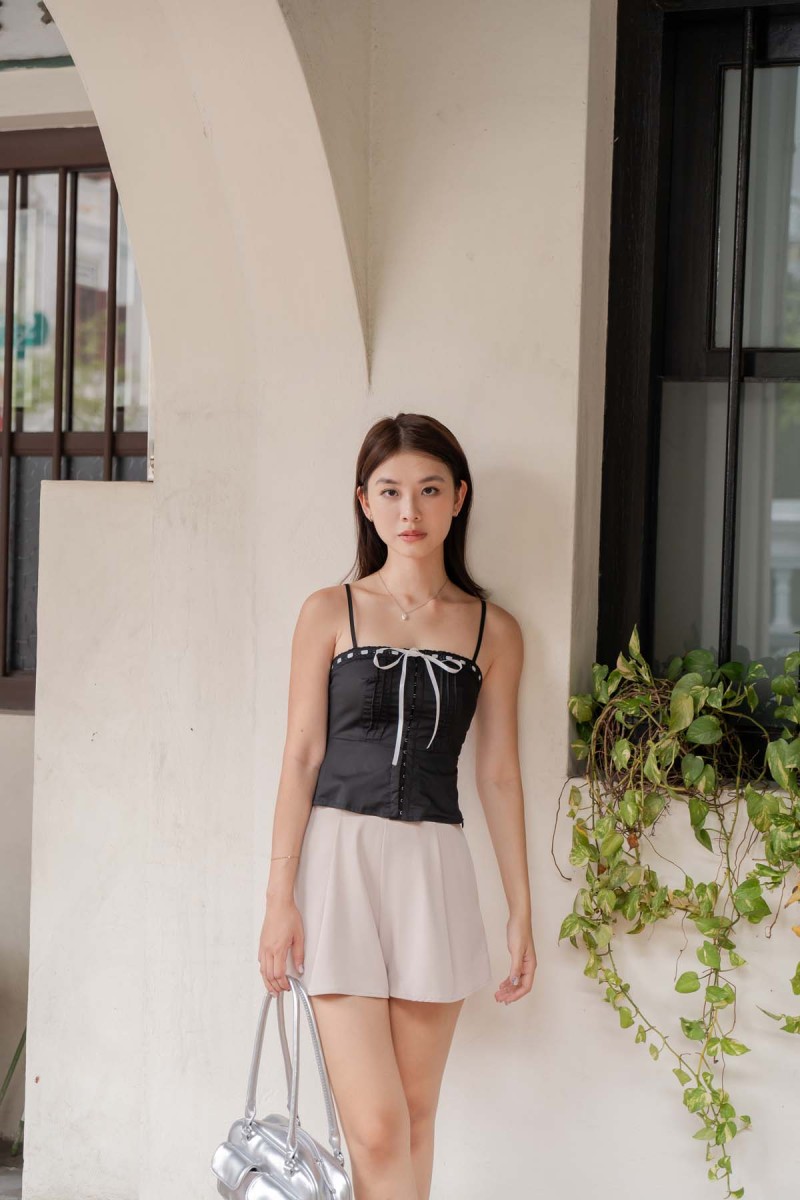 RESTOCK: Mirabelle Ribbon Contrast Top in Black