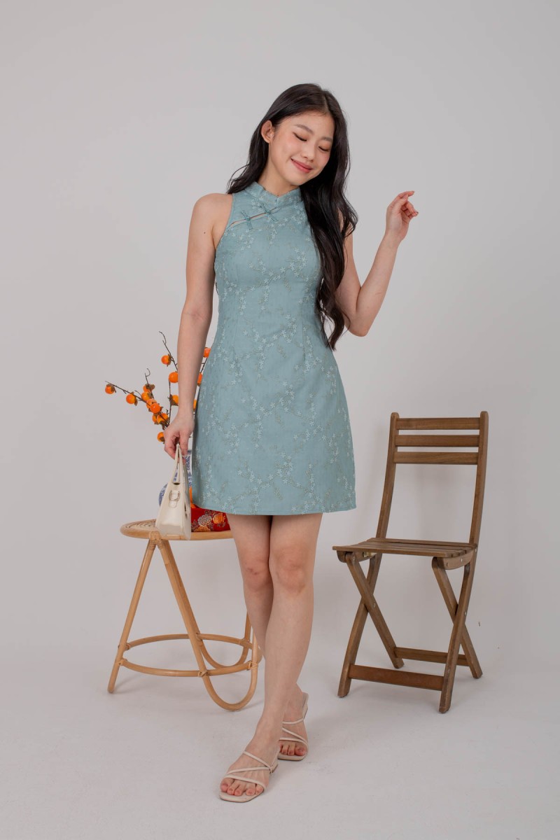 RESTOCK: Mellie Embroidery Cut-Out Cheongsam in Jade