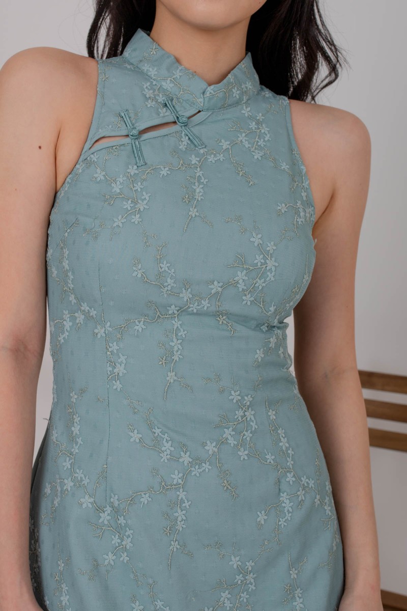 RESTOCK: Mellie Embroidery Cut-Out Cheongsam in Jade