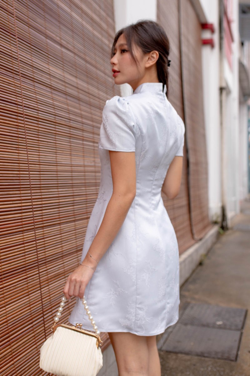 Xpress-BO2: Rong Embossed Puff Cheongsam in Blue