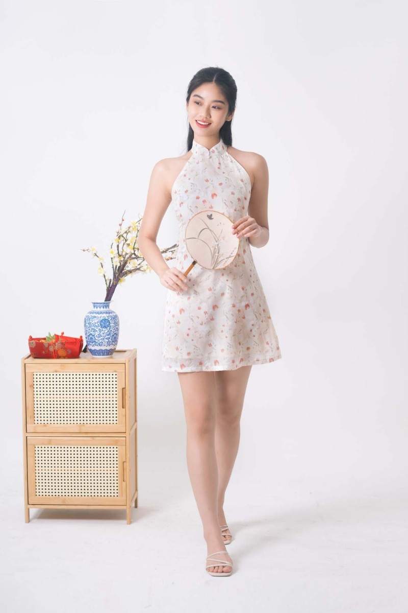 Caldine A-Line Floral Cheongsam in Rose