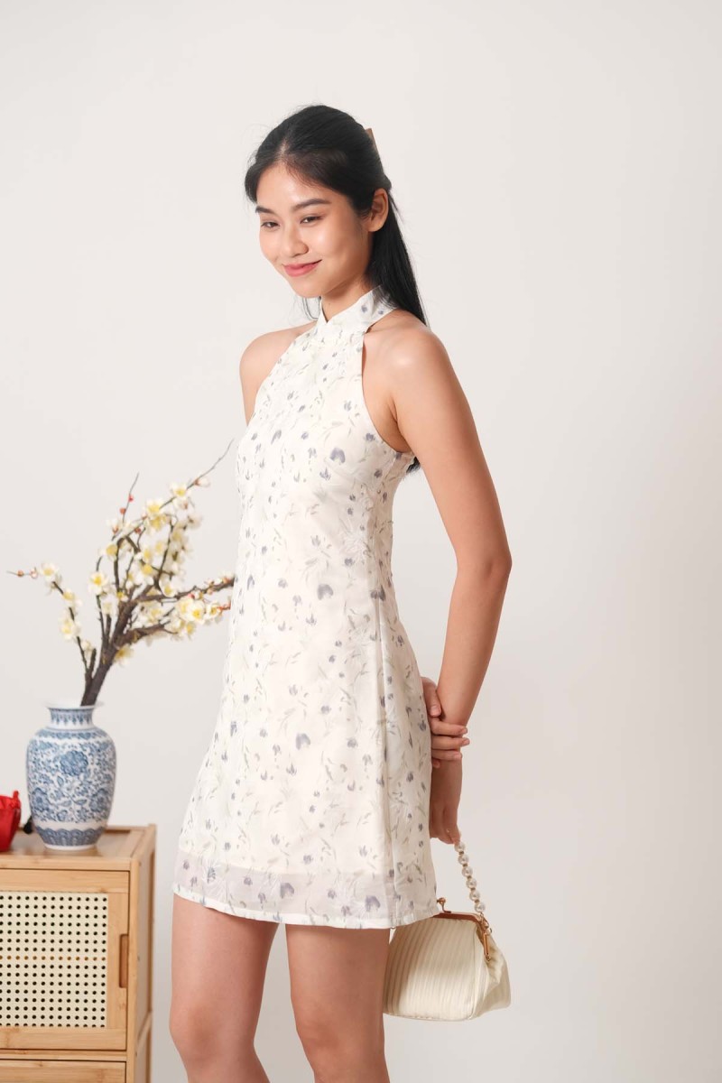 Caldine A-Line Floral Cheongsam in Lavender