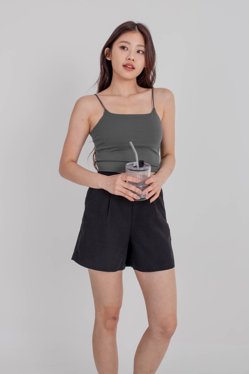 RESTOCK7: Niko Padded Basic Top in Gunmetal