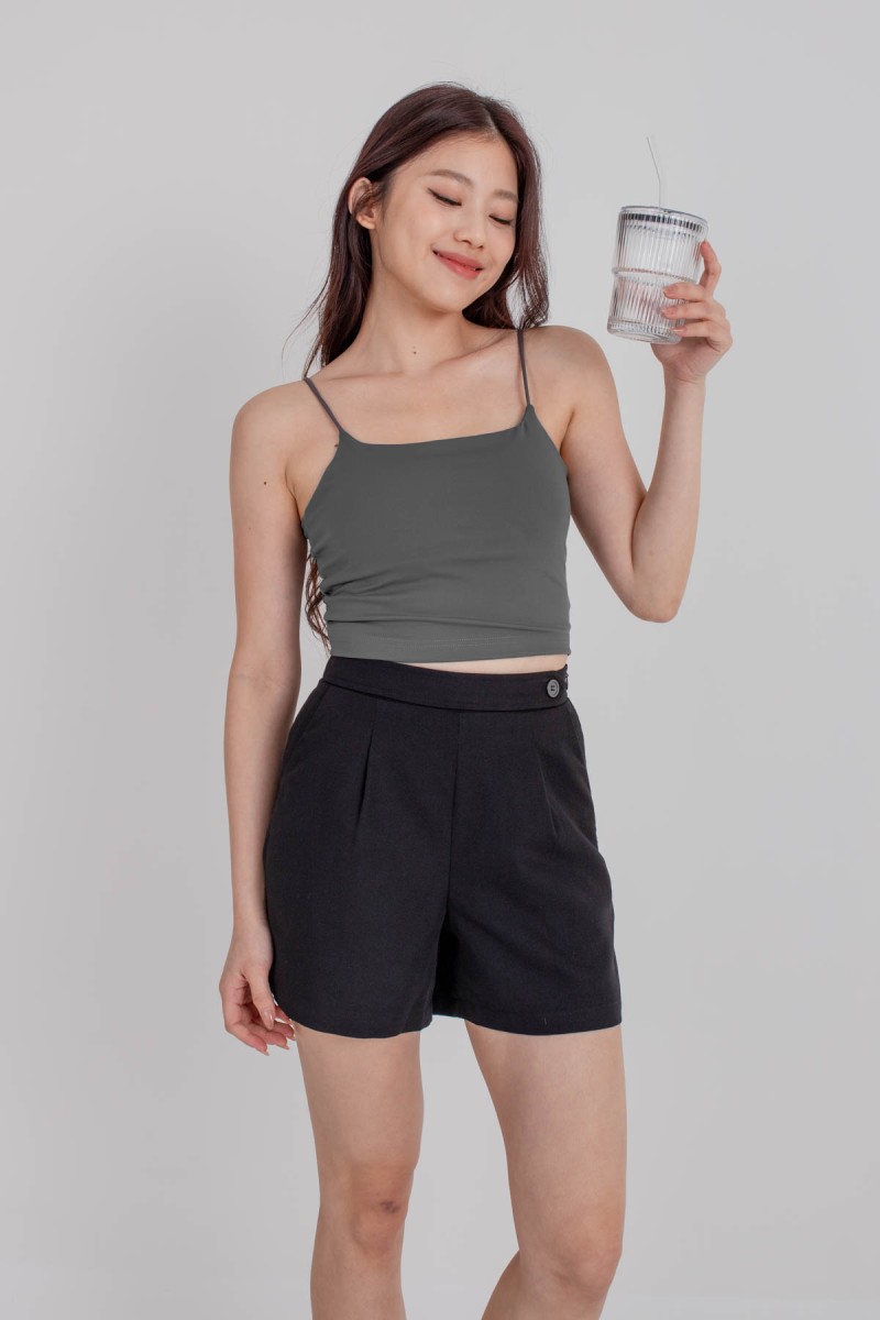 RESTOCK7: Niko Padded Basic Top in Gunmetal