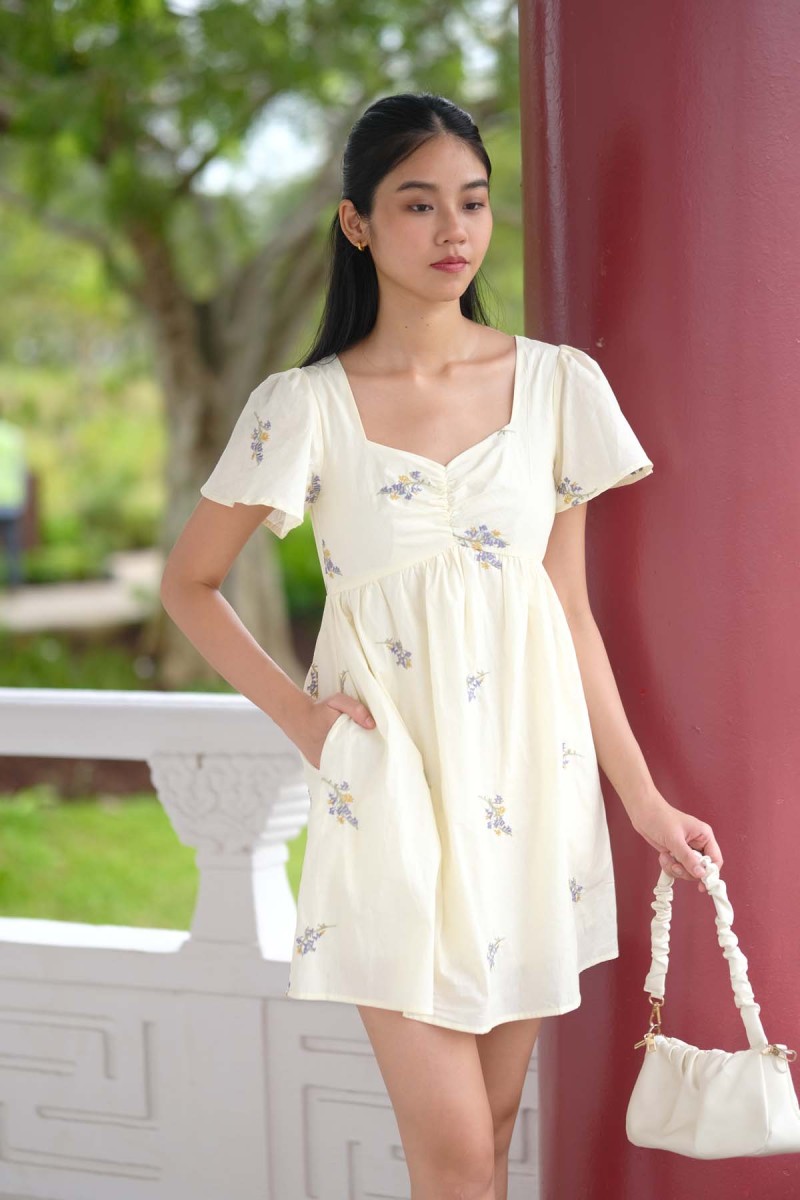 Lingwen Sweetheart Romper Dress in Butter