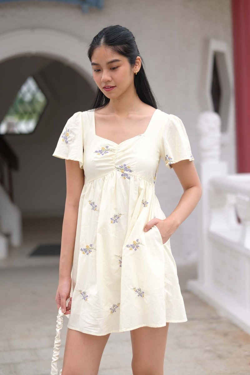 Lingwen Sweetheart Romper Dress in Butter