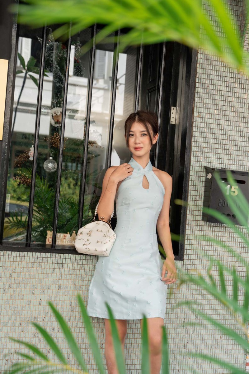 Primrose Ribbon Cheongsam in Baby Blue