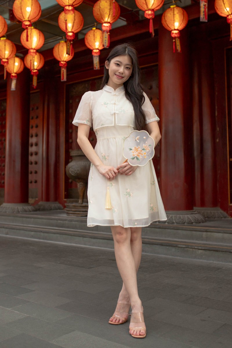 RESTOCK: Symphony Embroidered Cheongsam Set in Cream