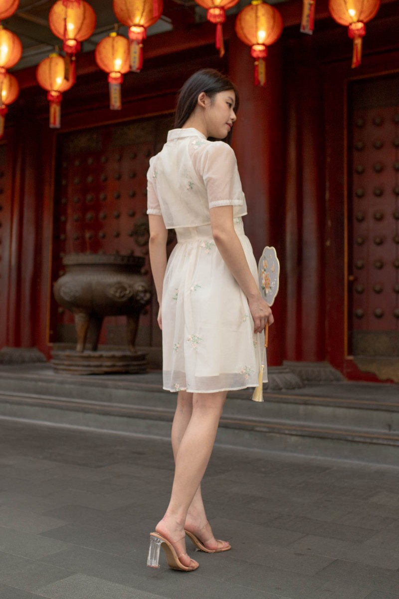 RESTOCK: Symphony Embroidered Cheongsam Set in Cream