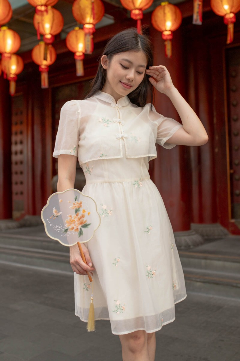 RESTOCK: Symphony Embroidered Cheongsam Set in Cream