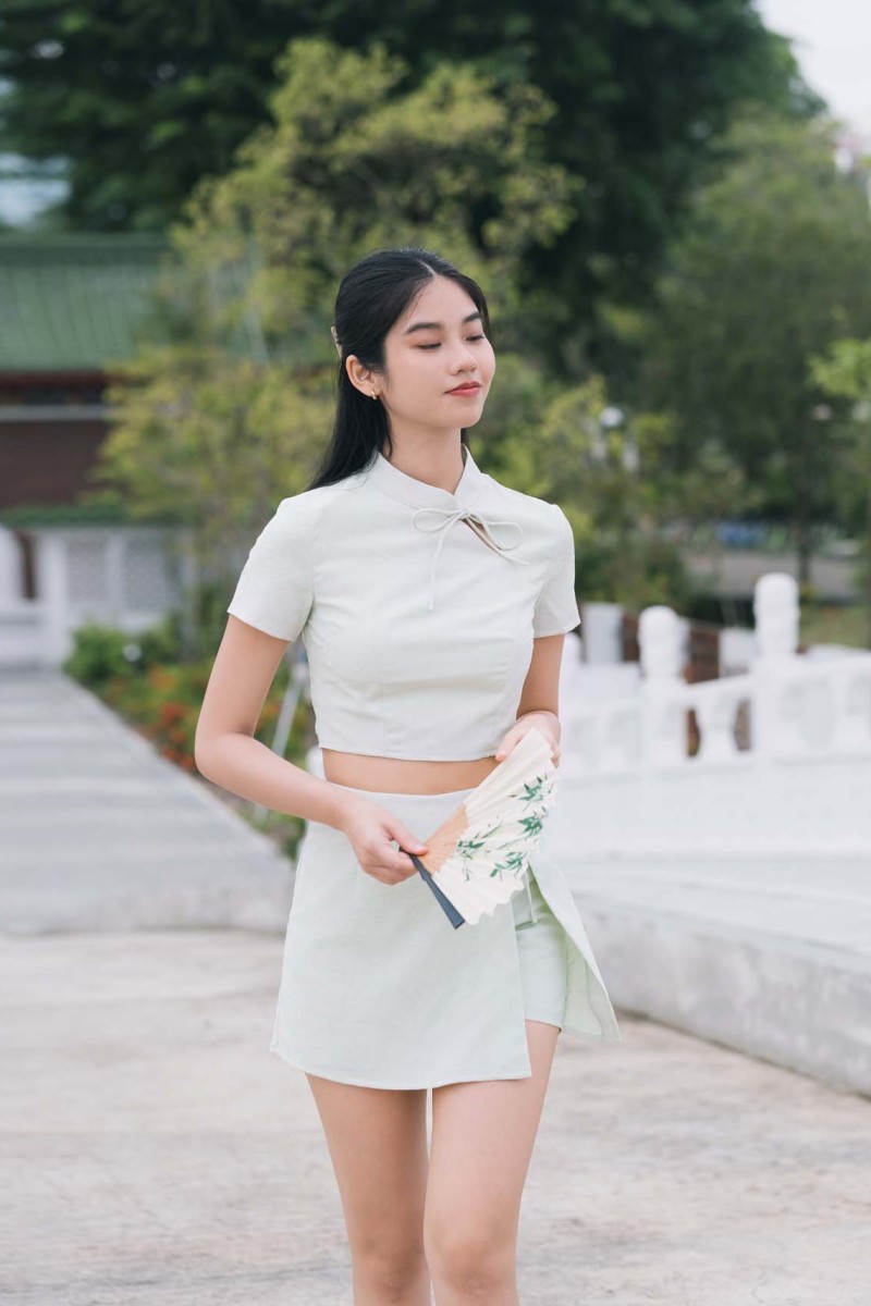 Xi Cheongsam Co-ord Top in Light Sage