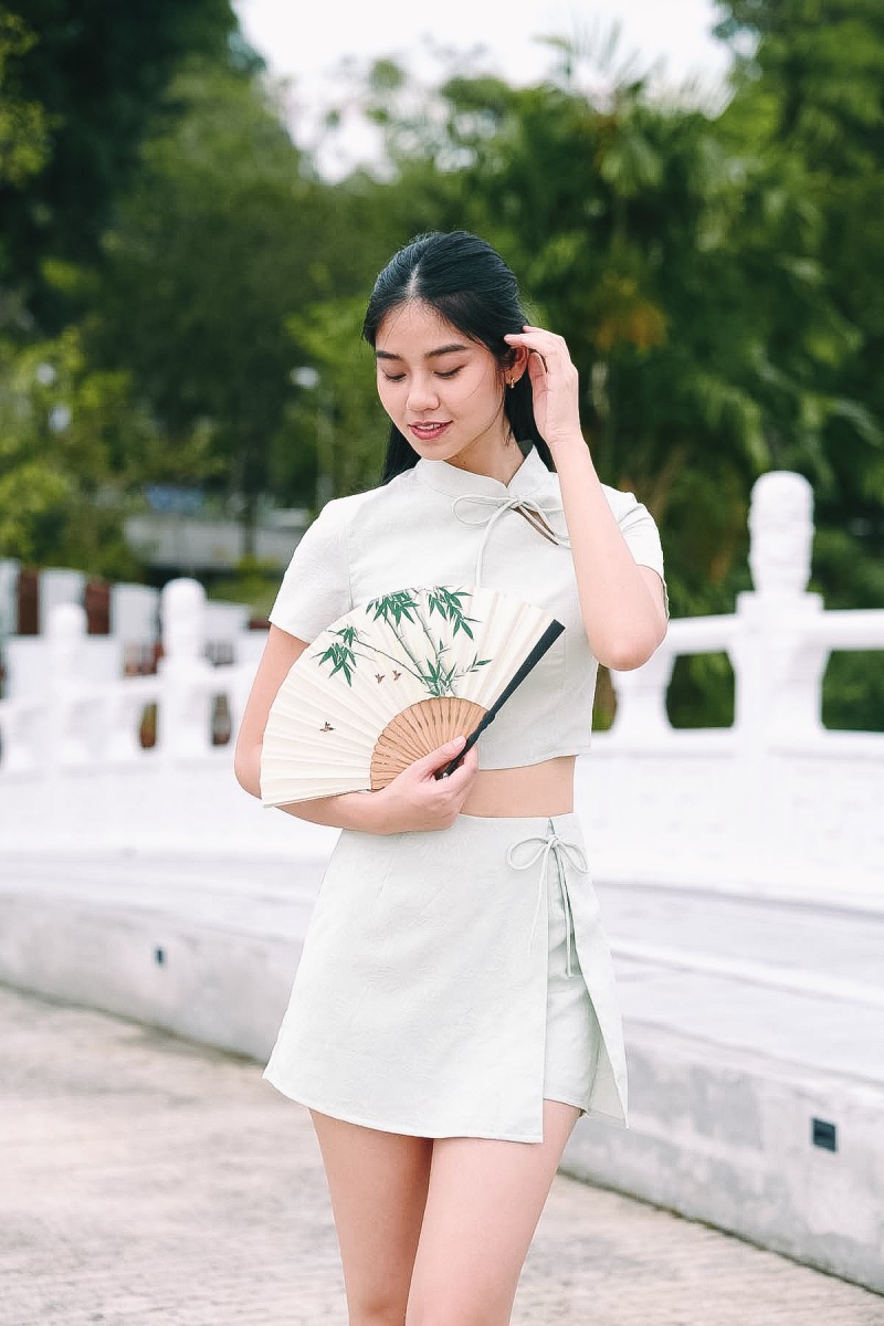 Xi Cheongsam Co-ord Shorts in Light Sage