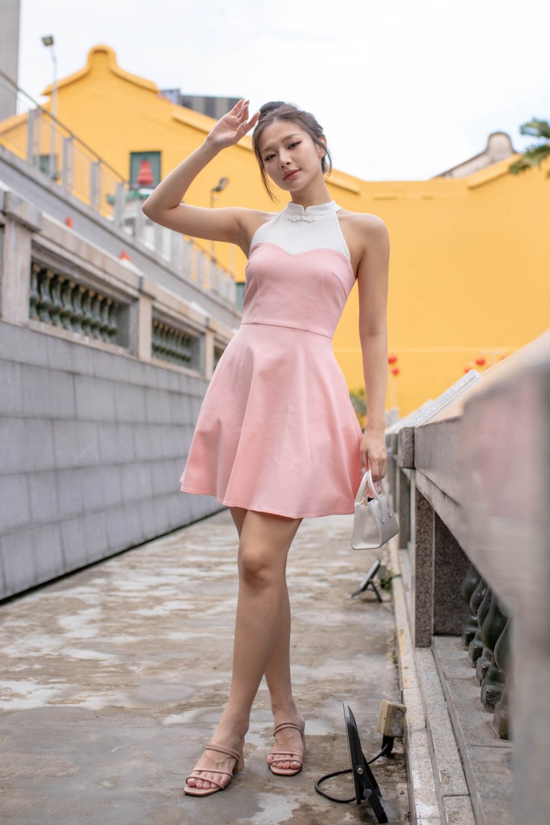 RESTOCK2: Hann Sweetheart Colourblock Cheongsam in Pink