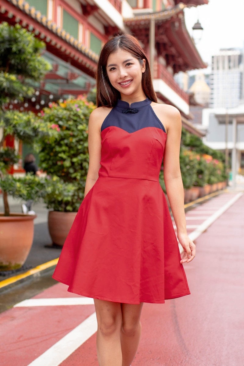 RESTOCK2: Hann Sweetheart Colourblock Cheongsam in Red