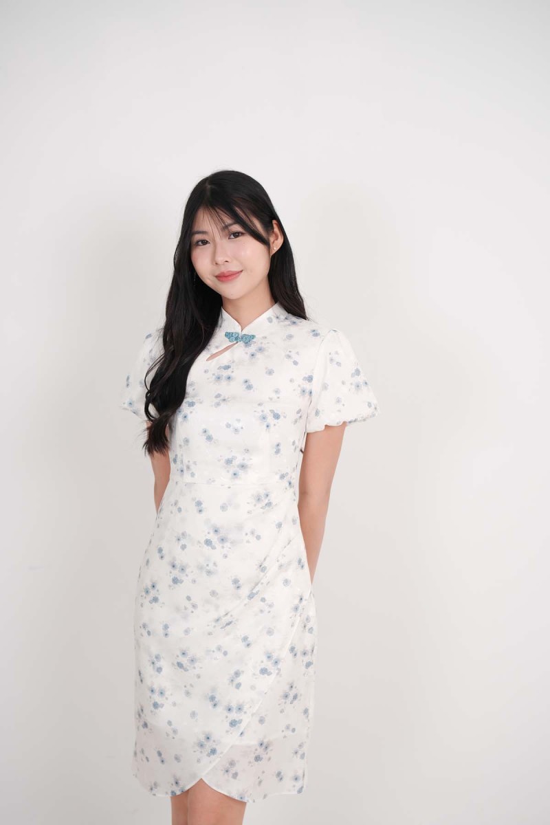 Meadow Floral Printed Cheongsam in Blue