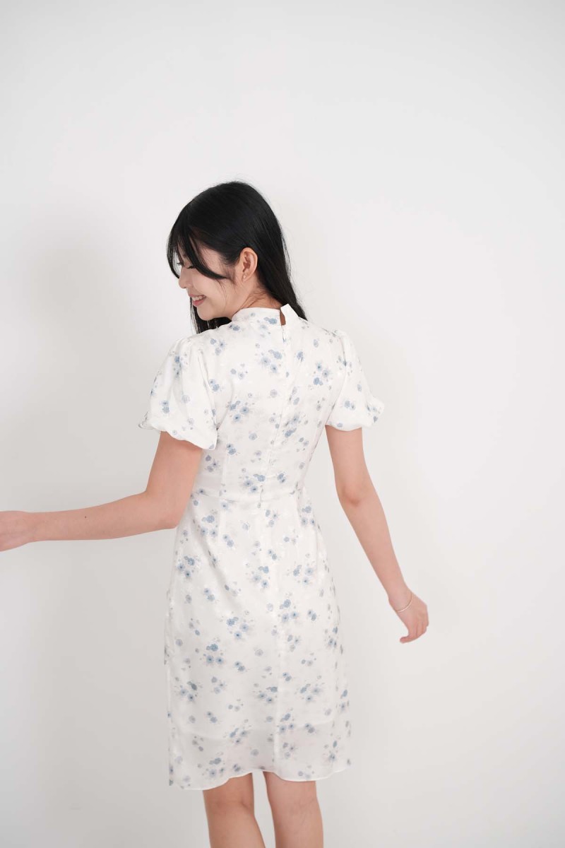 Meadow Floral Printed Cheongsam in Blue