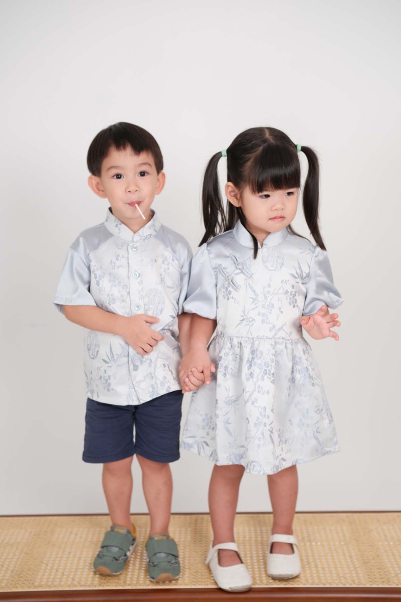 Jia Junior Floral Button Shirt in Blue