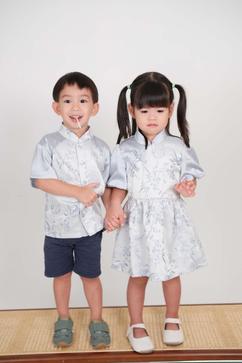 Jia Junior Floral Button Shirt in Blue