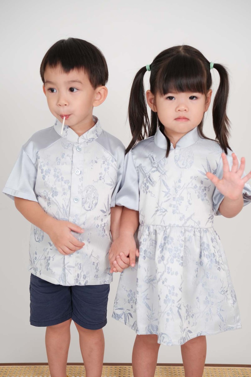 Jia Junior Floral Button Shirt in Blue