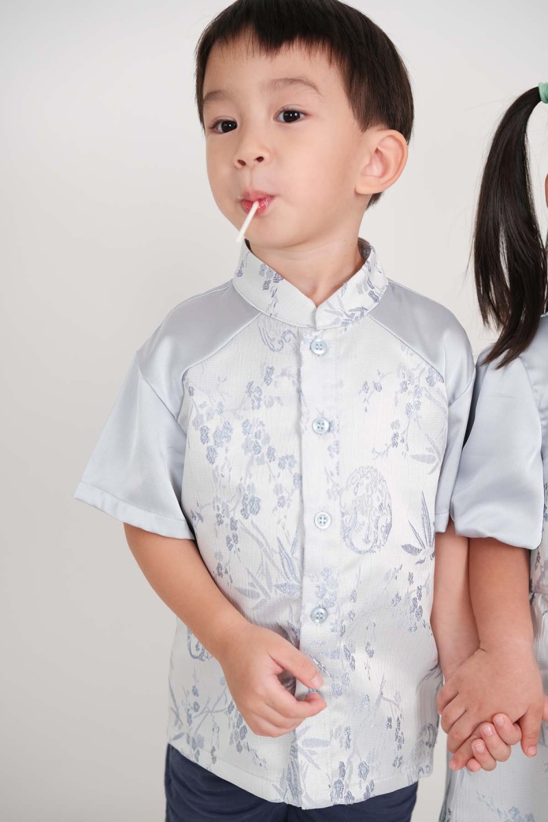 Jia Junior Floral Button Shirt in Blue