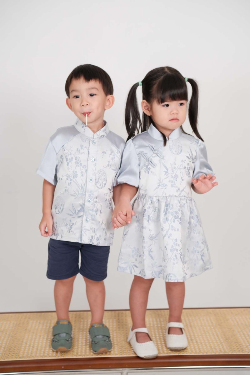 Jia Junior Floral Puff Sleeve Cheongsam in Blue