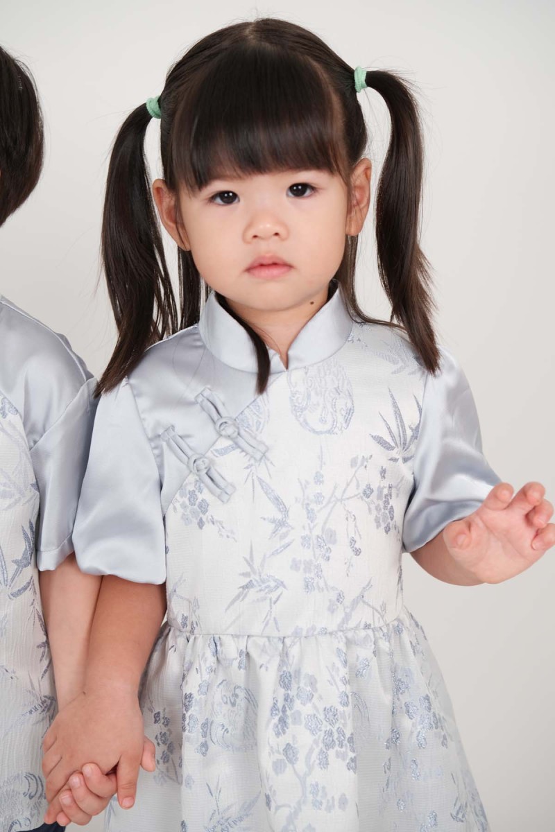 Jia Junior Floral Puff Sleeve Cheongsam in Blue