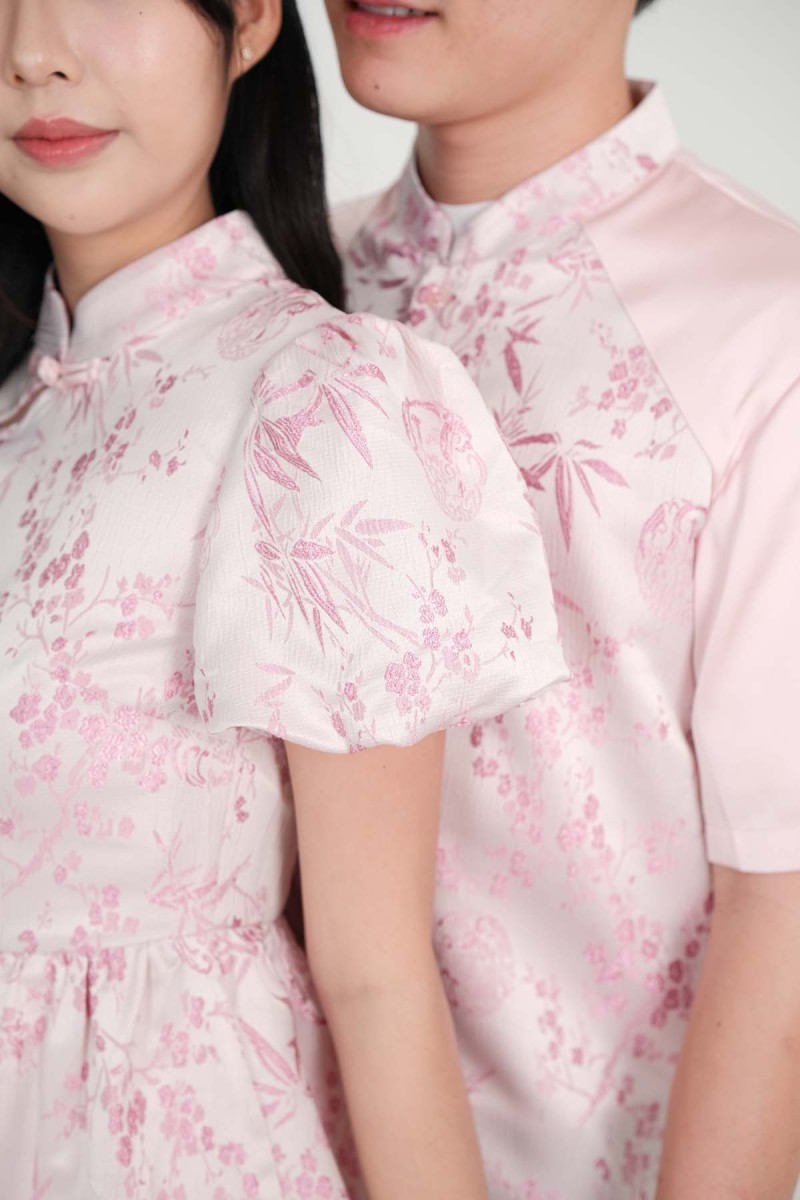 Jia Floral Puff Sleeve Cheongsam in Pink