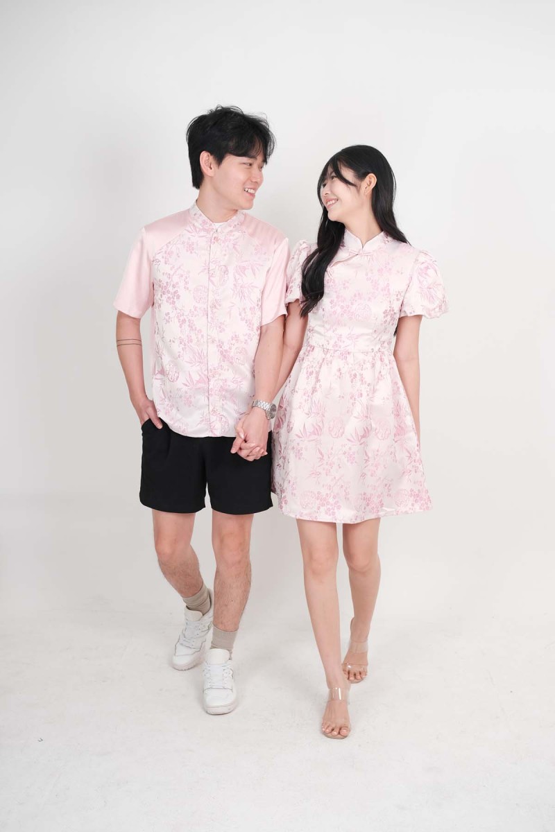 Jia Floral Puff Sleeve Cheongsam in Pink