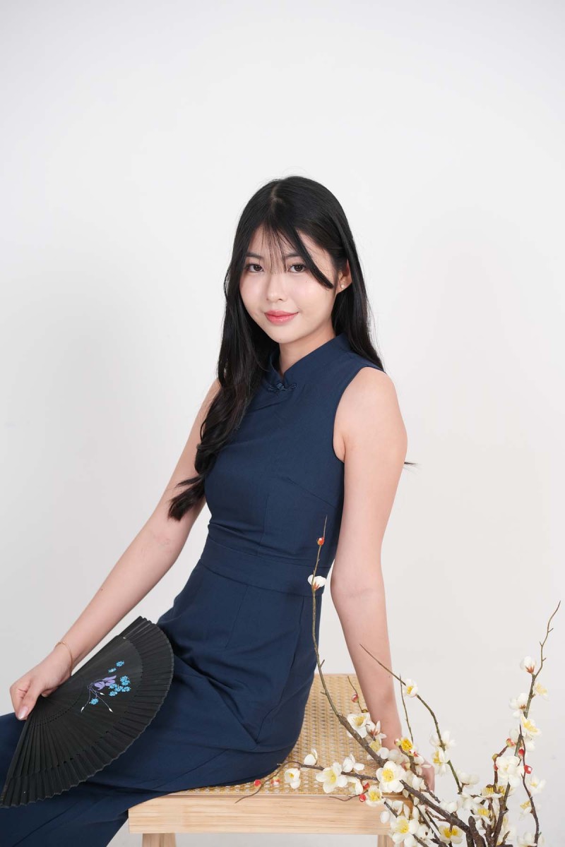 Orient Cheongsam Jumpsuit in Navy