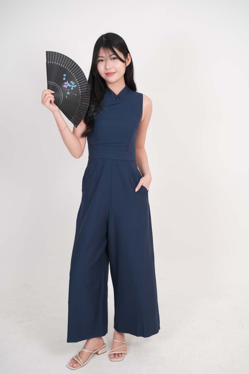 Orient Cheongsam Jumpsuit in Navy