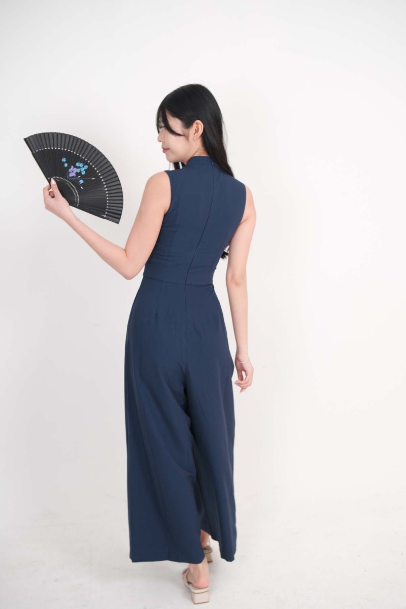 Orient Cheongsam Jumpsuit in Navy