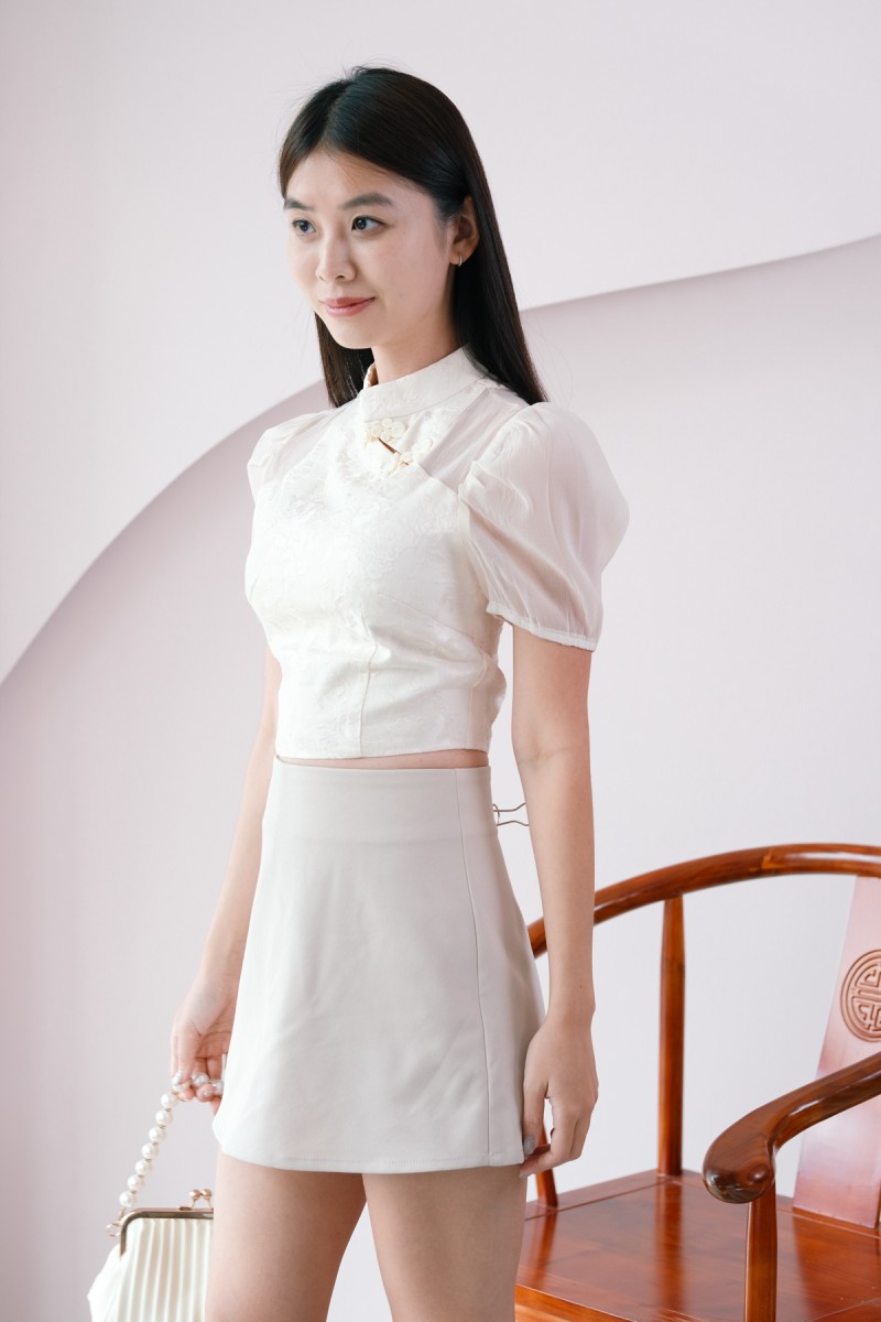 Delila Embossed Cheongsam Top in Champagne