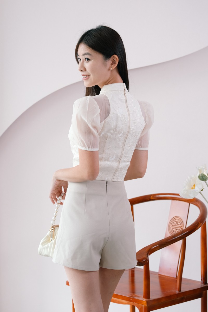 Delila Embossed Cheongsam Top in Champagne