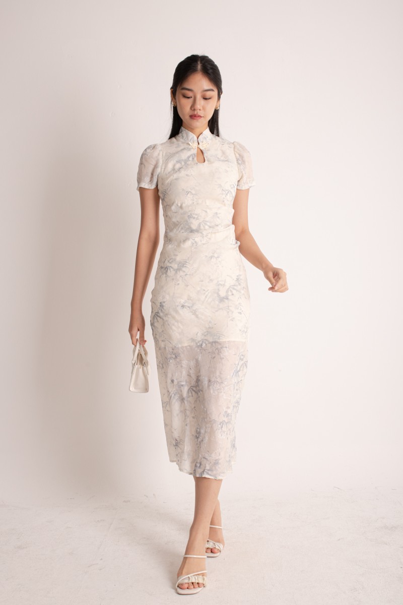 RESTOCK3: Lea Maine Cheongsam Midi Dress in Blue