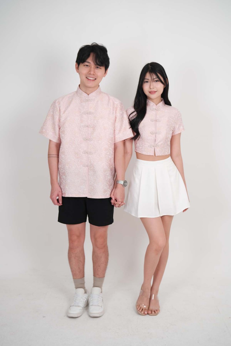 RESTOCK: Yuan Embossed Cheongsam Shirt in Pink