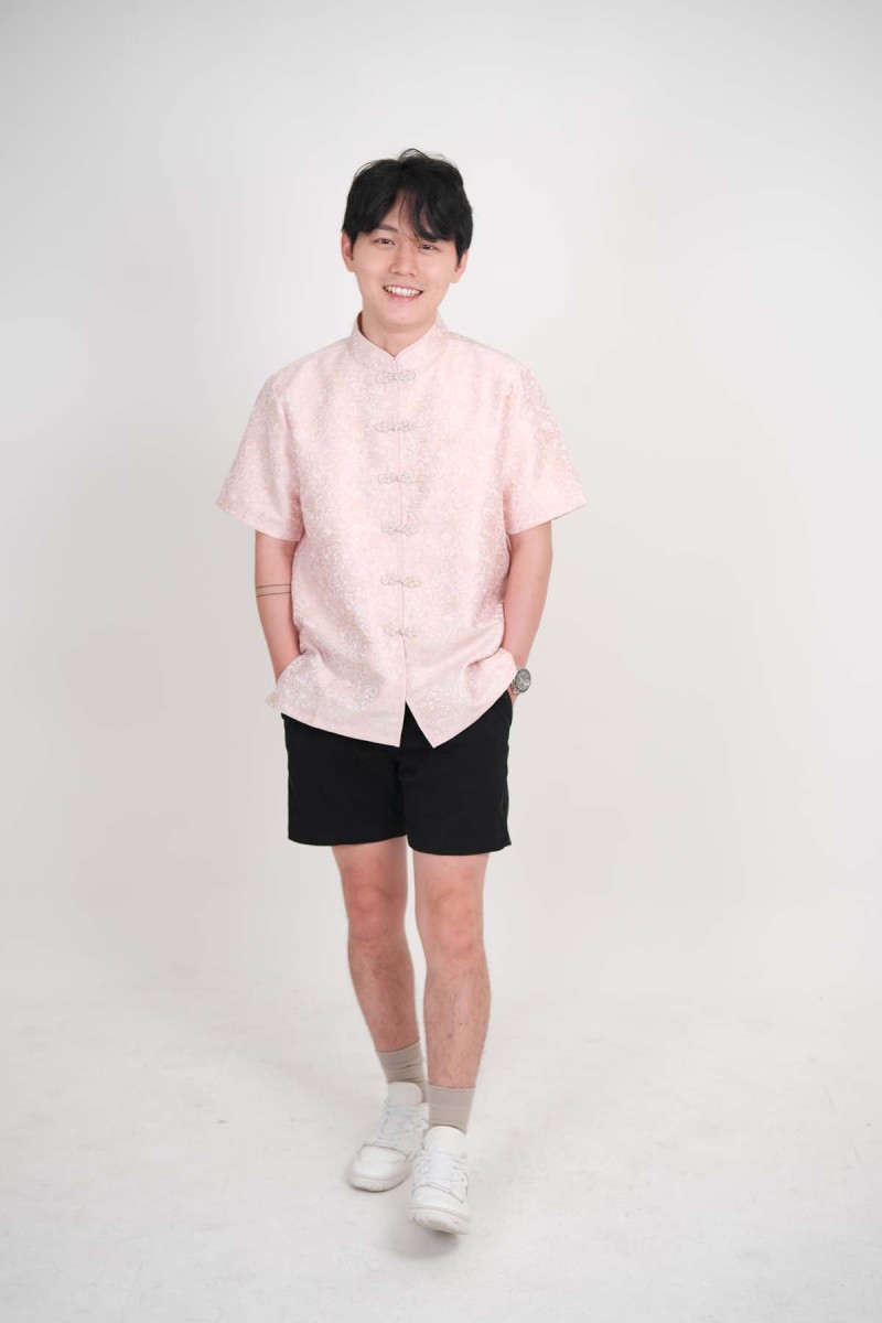 RESTOCK: Yuan Embossed Cheongsam Shirt in Pink