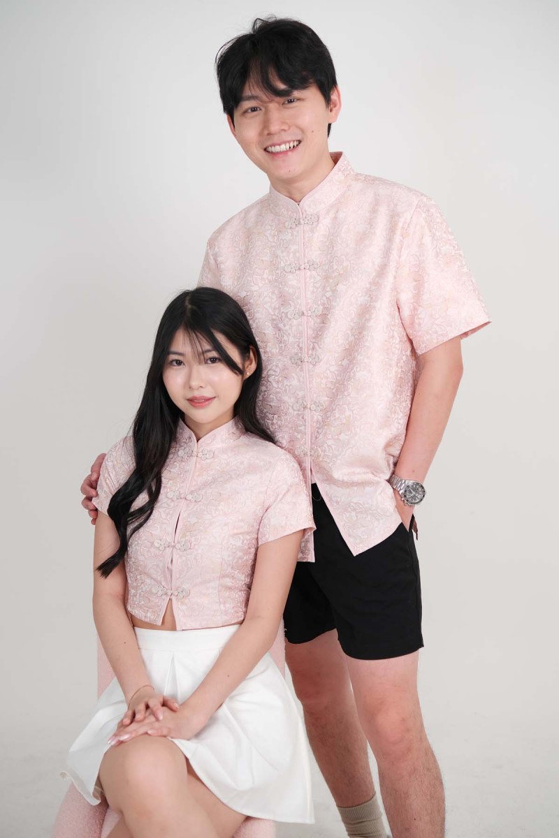 RESTOCK: Yuan Embossed Cheongsam Shirt in Pink
