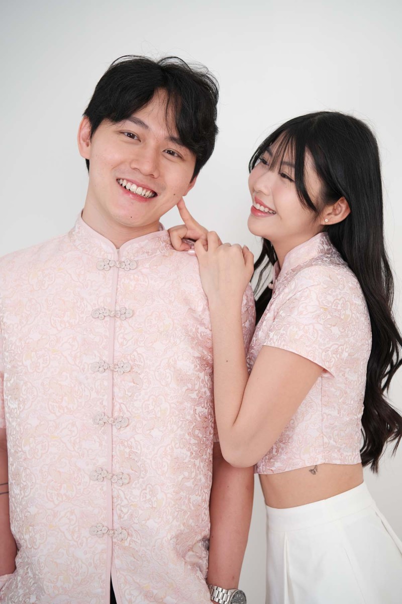 RESTOCK: Yuan Embossed Cheongsam Shirt in Pink