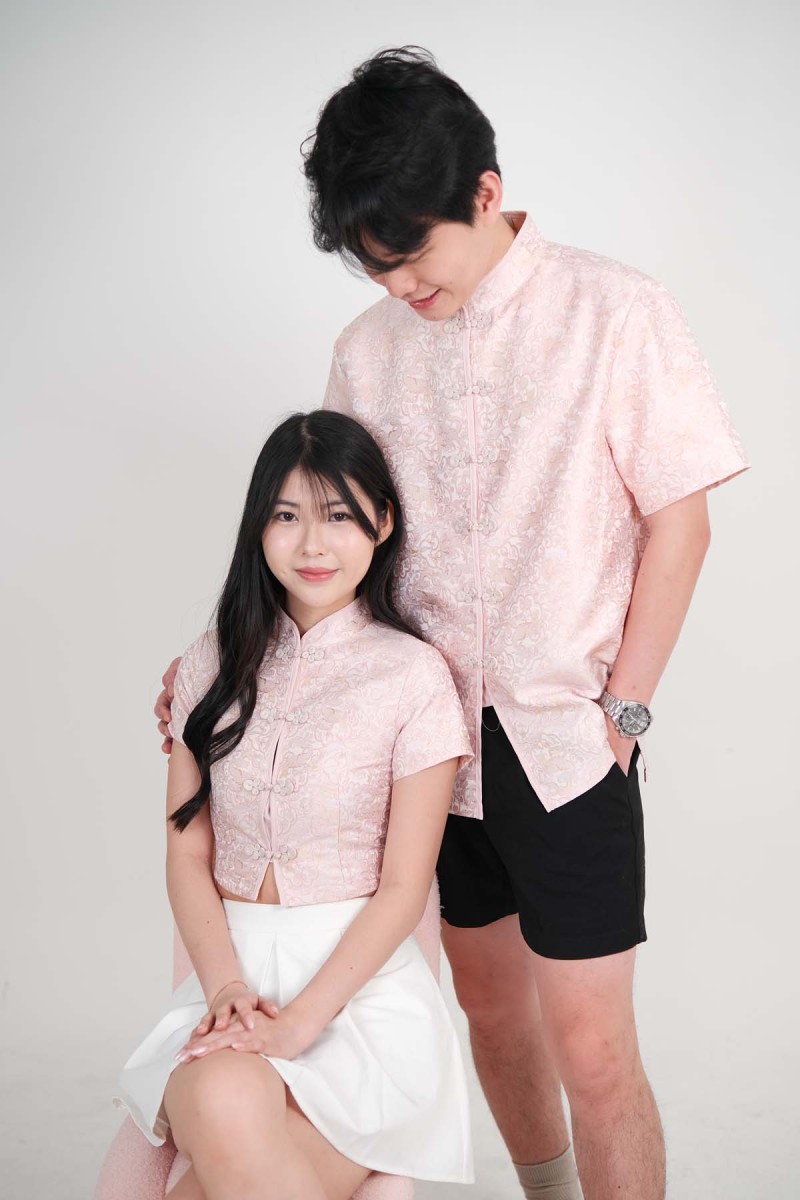 RESTOCK: Yuan Embossed Cheongsam Shirt in Pink