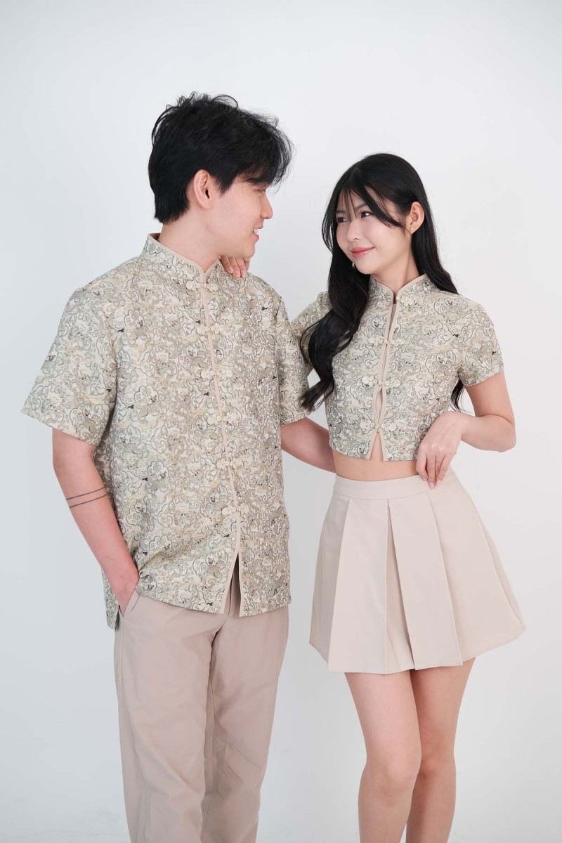 RESTOCK: Yuan Embossed Cheongsam Co-ord Top in Emerald