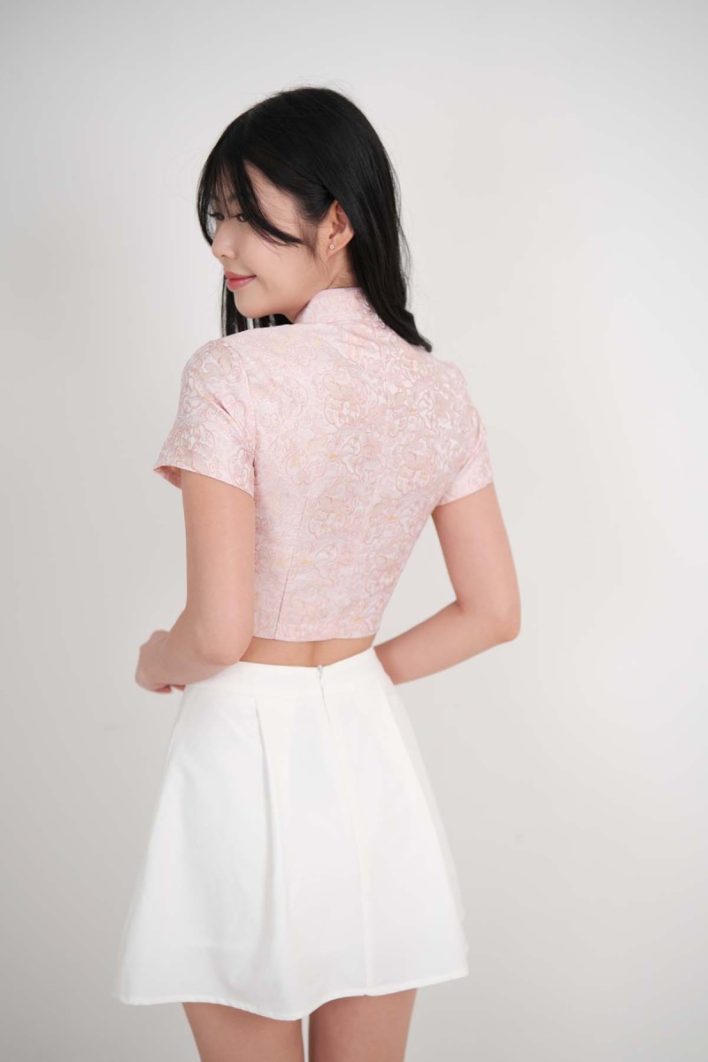RESTOCK: Yuan Embossed Cheongsam Co-ord Top in Pink