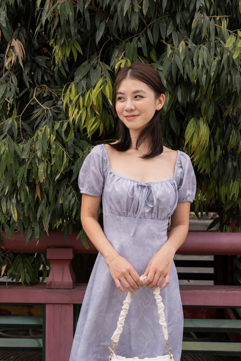 Freesia Floral Puff Sleeve Dress in Blue