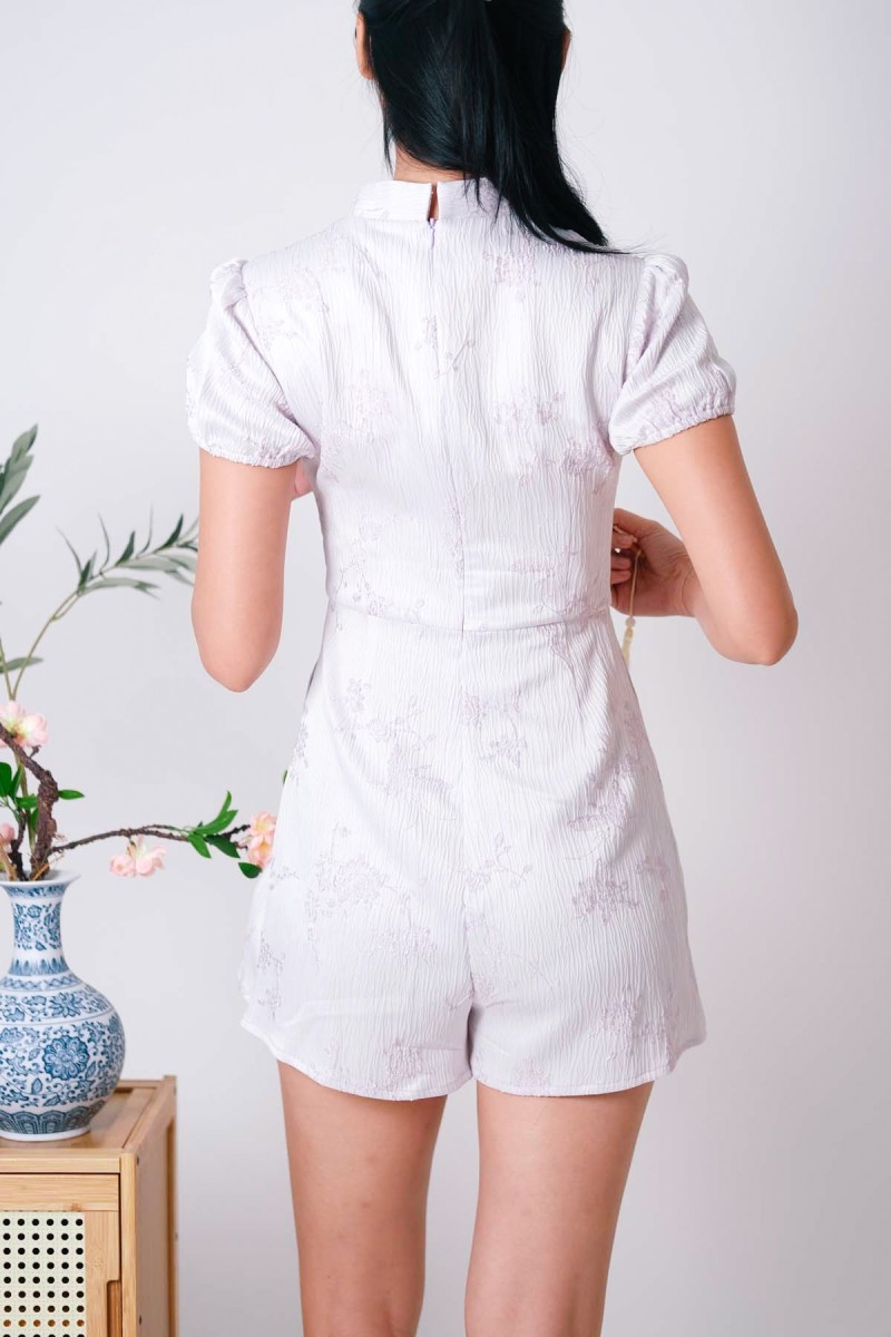 Xpress-BO: Stella Embossed Romper in Lilac