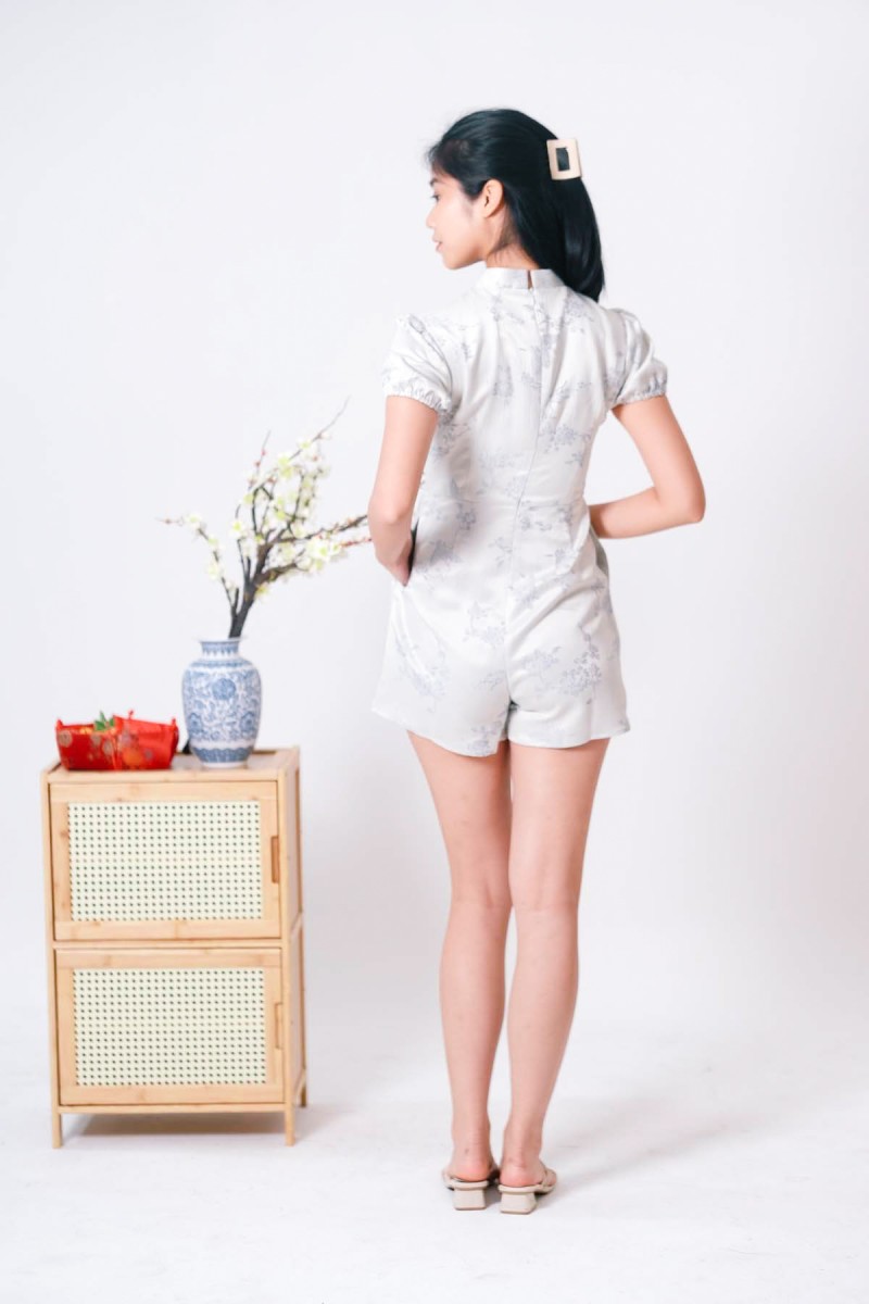 Xpress-BO: Stella Embossed Romper in Blue