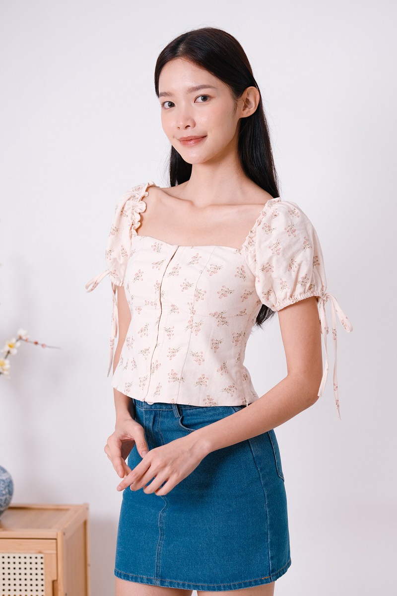 Rosemary Floral Puff Sleeve Top in Pink