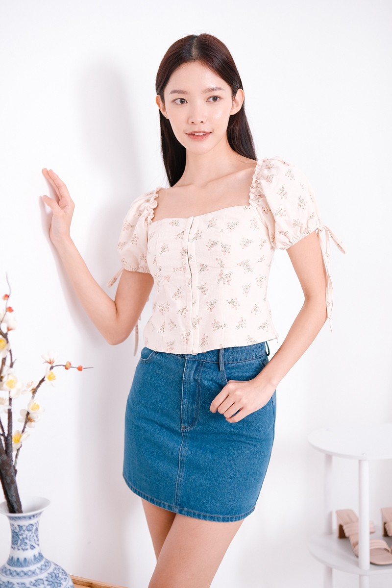 Rosemary Floral Puff Sleeve Top in Pink