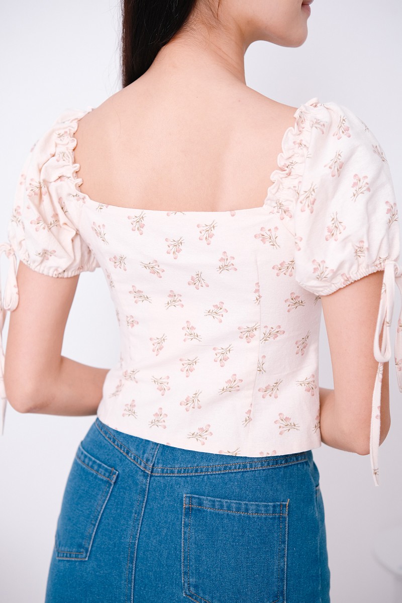 Rosemary Floral Puff Sleeve Top in Pink