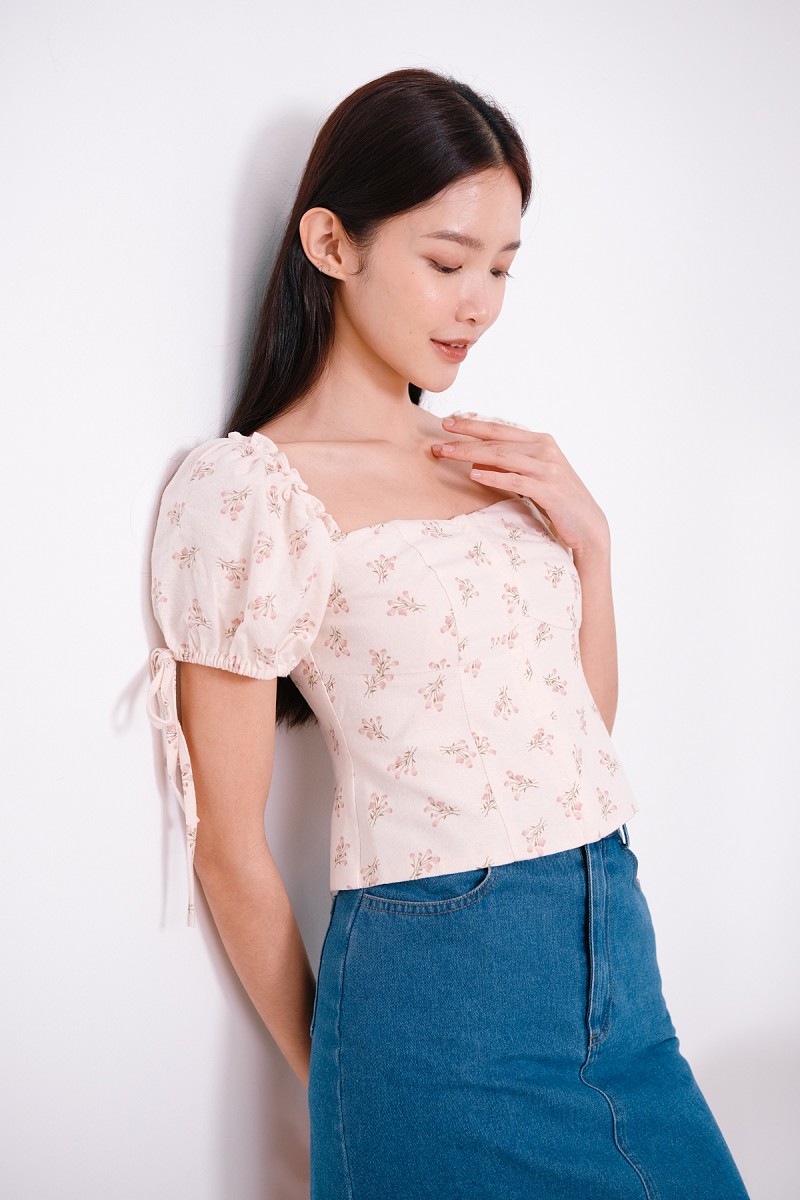 Rosemary Floral Puff Sleeve Top in Pink